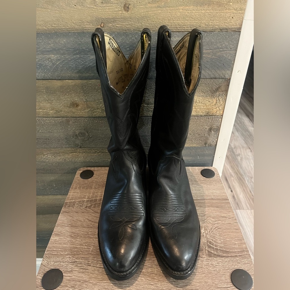 Durango Black Western Heeled Cowboy Boots - Picture 7 of 14